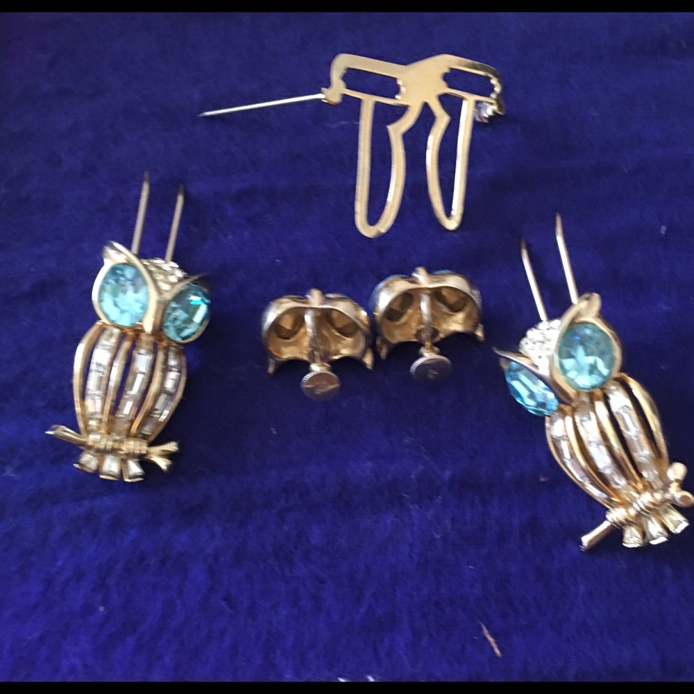 Vintage corocraft duette owl brooch and earrings - Picture 5 of 5